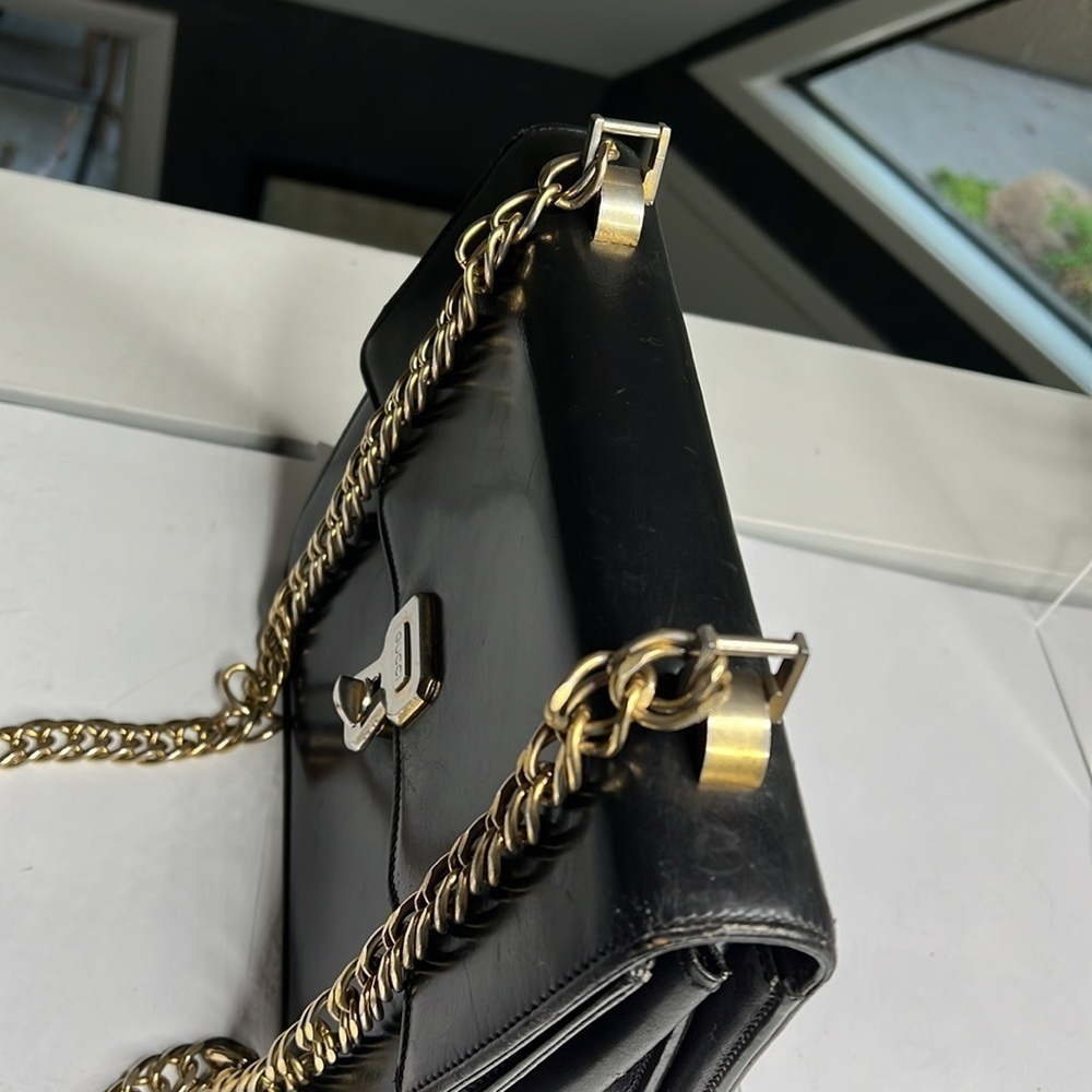 Gucci 1970’s Structured Black Leather Handbag On … - image 7
